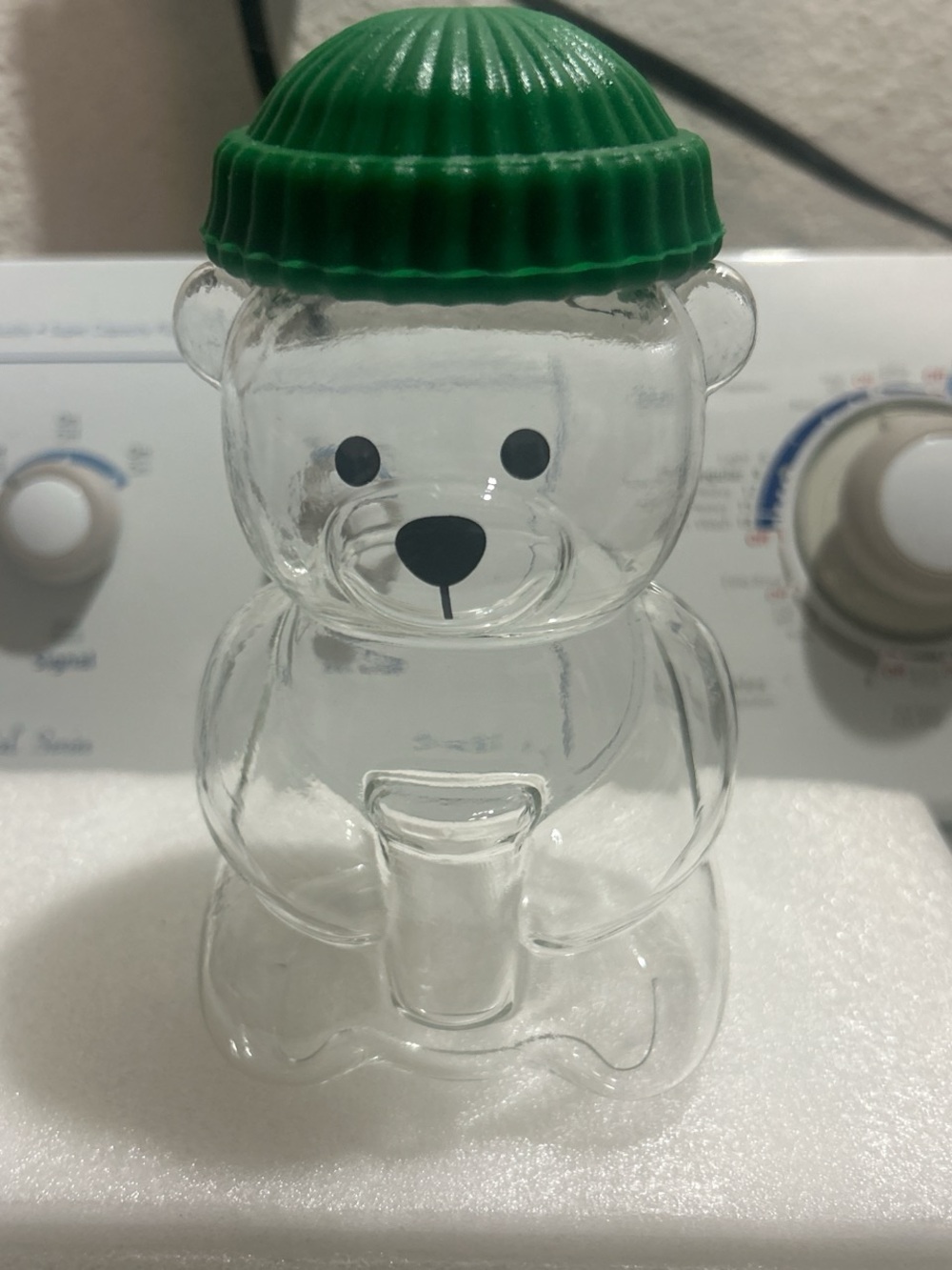 Clear Bear Honey Bottle with Green Ribbed Cap